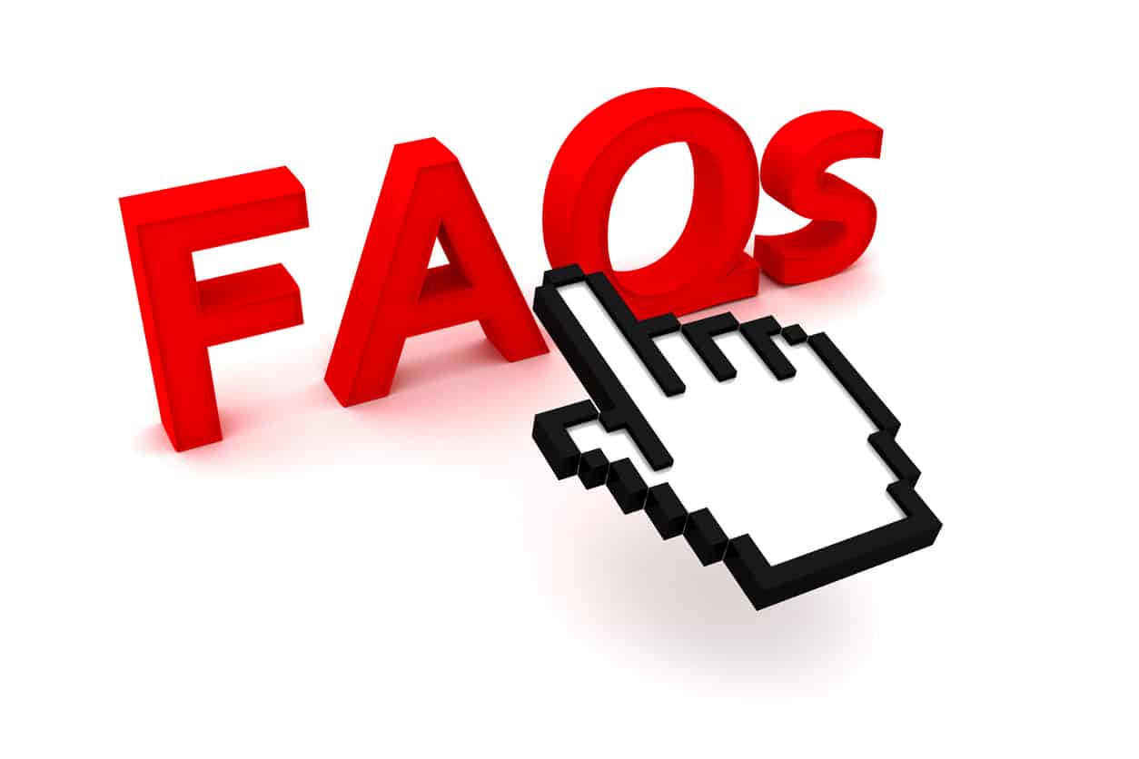 Hand cursor clicks on the word FAQs.