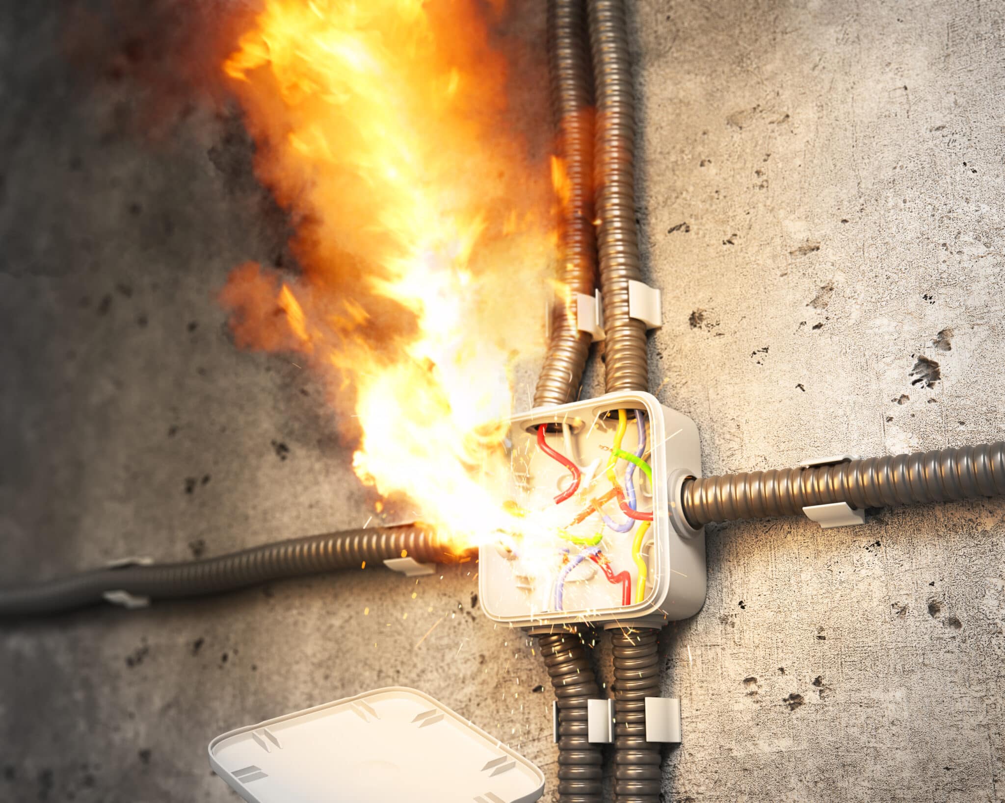 Electric wires with caught fire, Electrical Junction Box Setup.